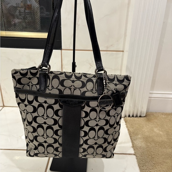 Coach F28504 Signature Stripe Tote Black Gray - Picture 11 of 11